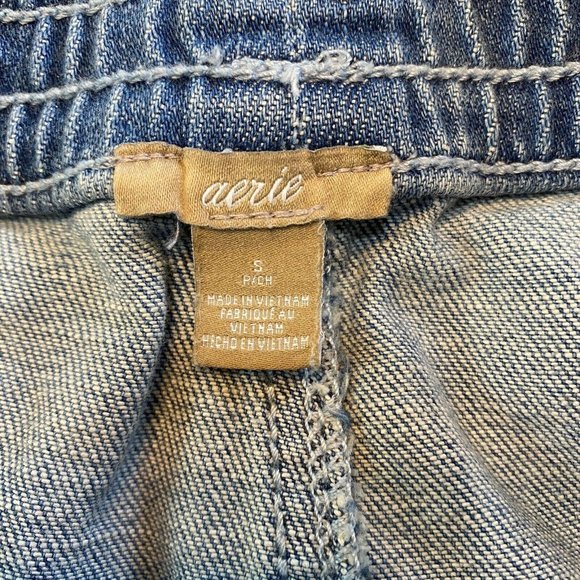 Aerie Denim Shorts S Blue Jean Belted Cut Off Fray Hem Distressed New - Picture 8 of 10